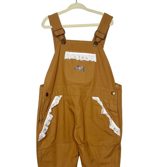 KENYON INTERNATIONAL Girls Lace-Trim Bib Overalls Regular Fit Cotton Brown 3T - Picture 3 of 12